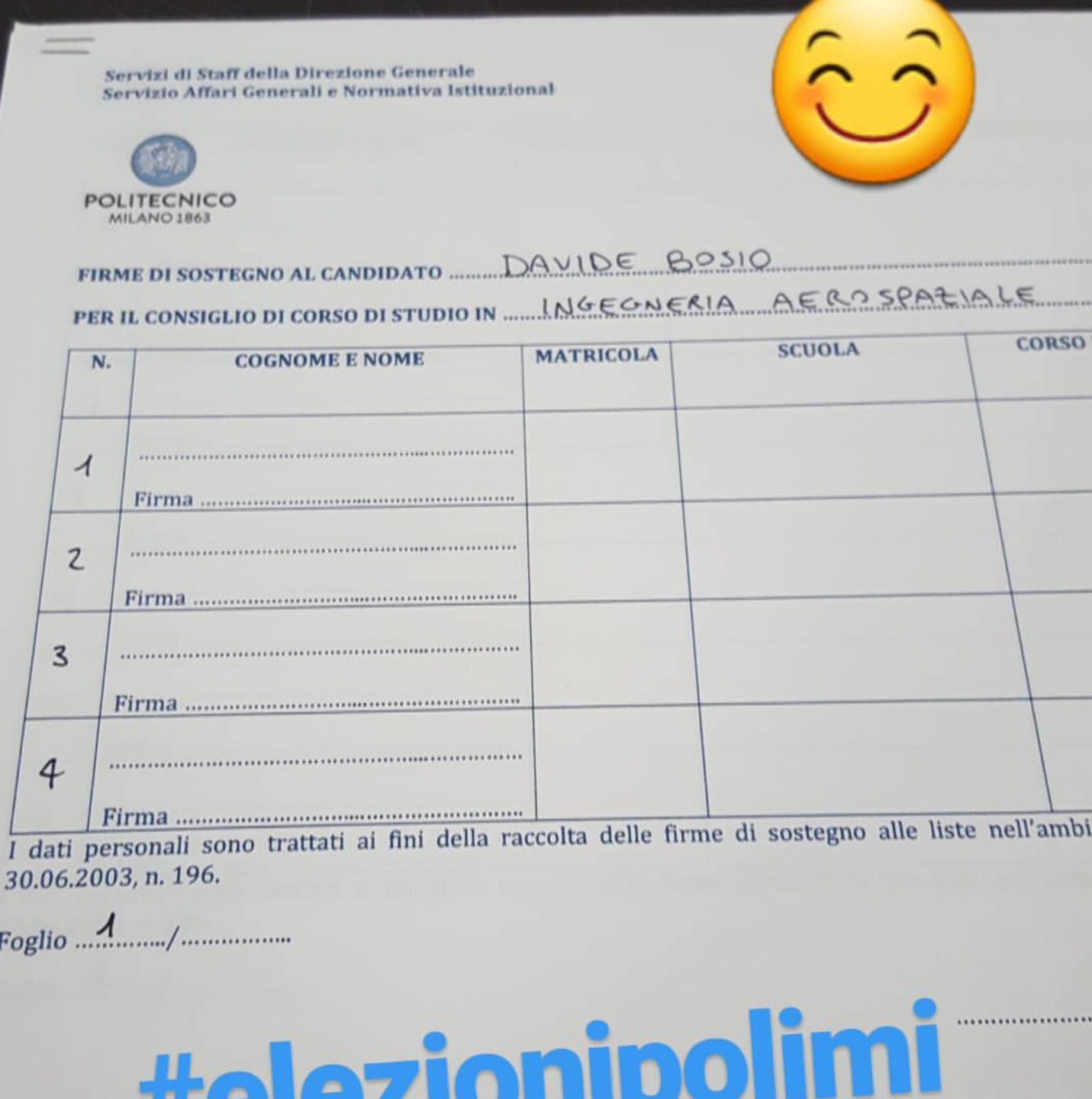 Inizio raccolta firme